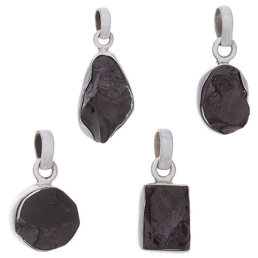 Rough Shungite Assorted Shape Pendants (18mm to 29mm H): Sterling Silver