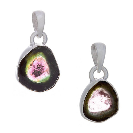 Watermelon Tourmaline Shapes Pendant 18-21mm H: Sterling Silver